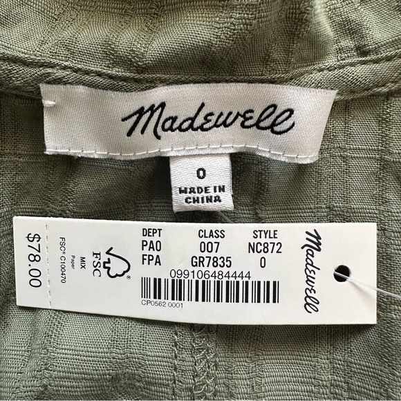 Madewell Top Ruffle-Collar Button-Up Shirt in Syril Plaid Faded Palm 0 NWT New - Picture 8 of 12